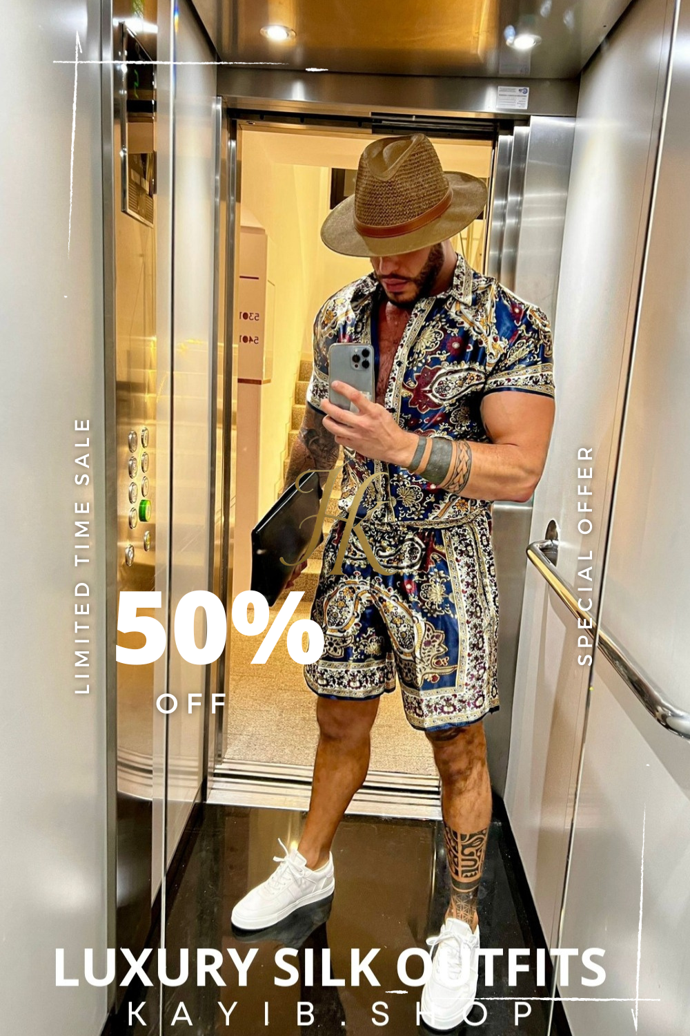 Boho Silk Shirt Set - Festival Outfit, Handmade Men's Fashion - kayibstrore