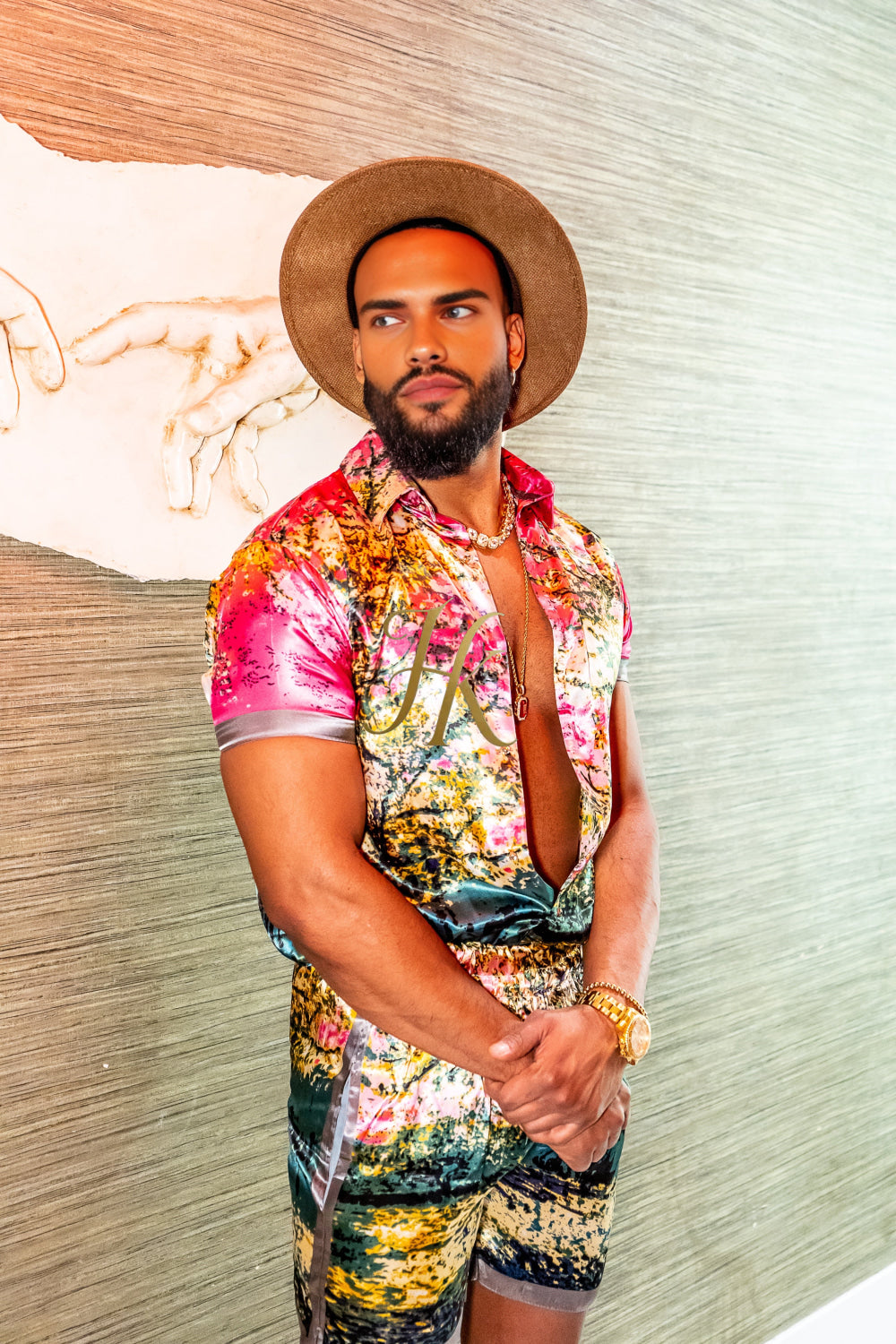 Luxury Boho Silk Shirt Set - Festival Outfit, Boho Handmade Men's Fashion - kayibstrore