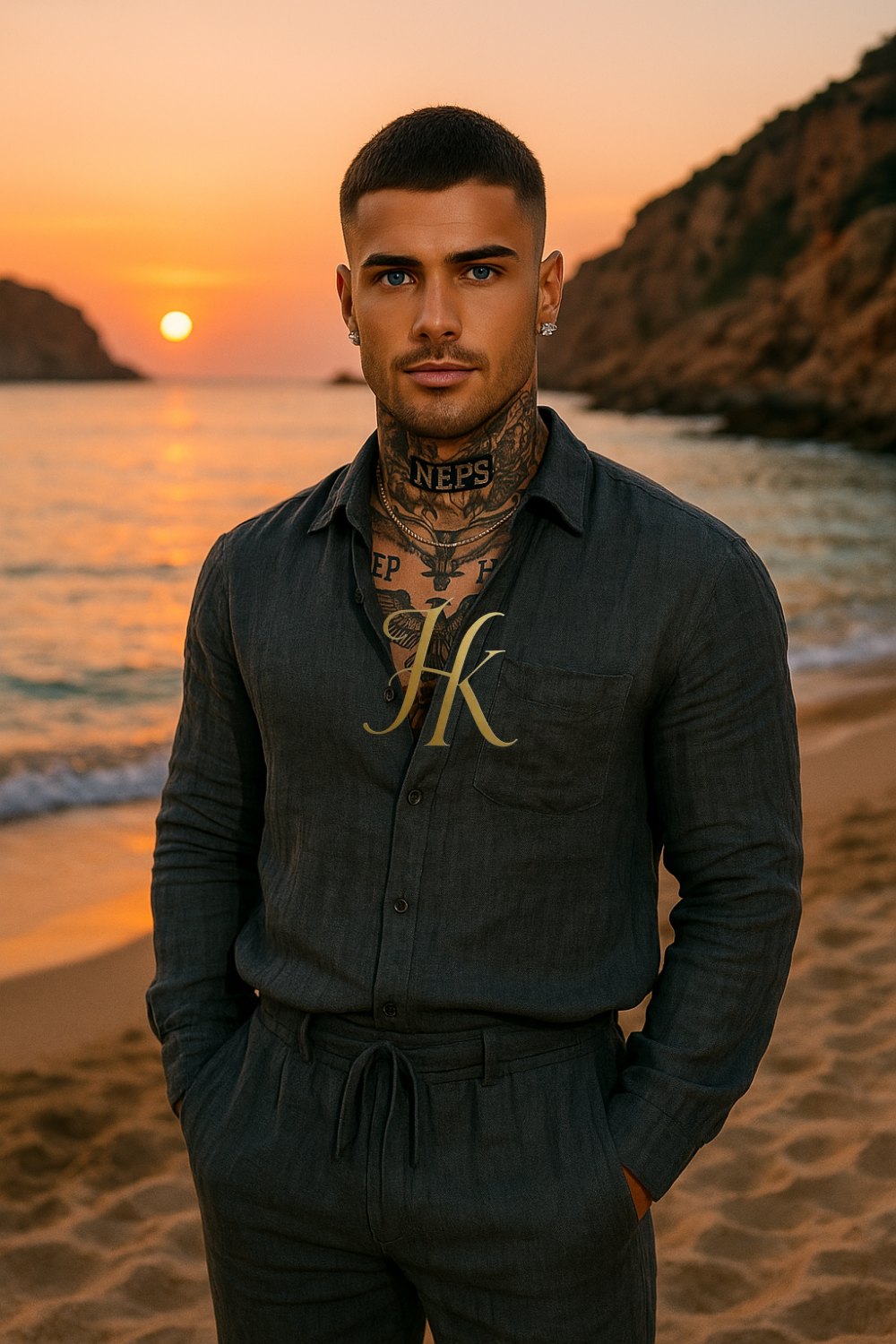 Men’s Luxury Pure linen Outfit Set – Long Sleeve Shirt & Pants in 100% linen