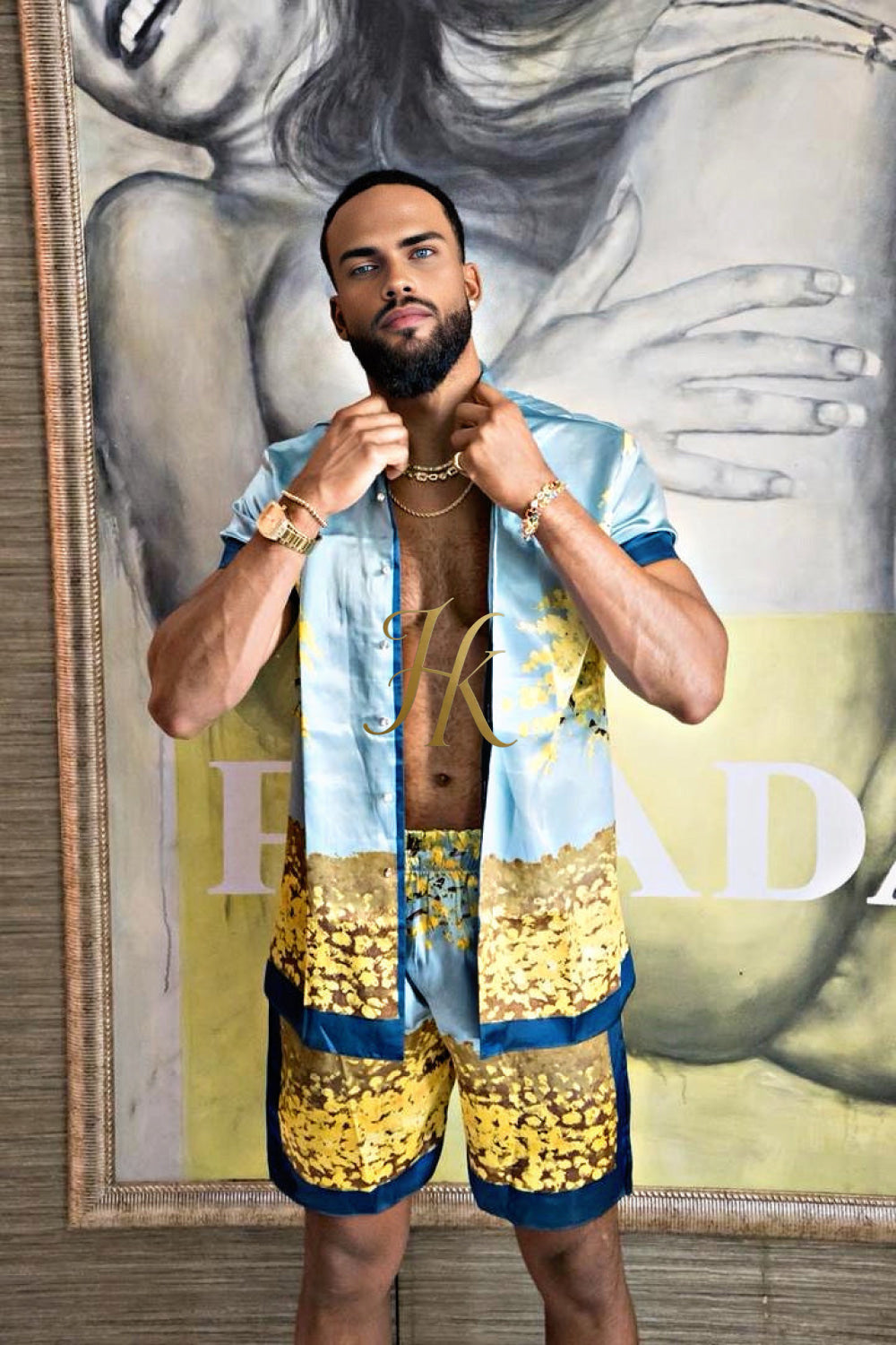 Luxury Boho Silk Shirt Set - Festival Outfit, Boho Handmade Men's Fashion - kayibstrore