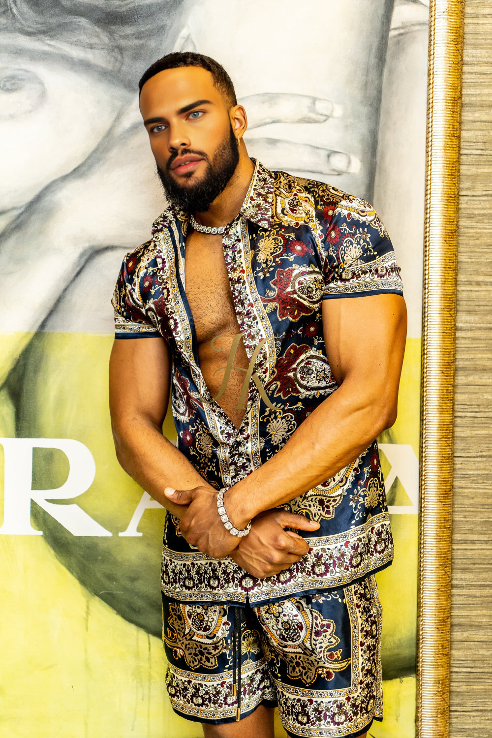 Luxury Boho Silk Shirt Set - Rave Outfit, Handmade Men's Fashion - kayibstrore