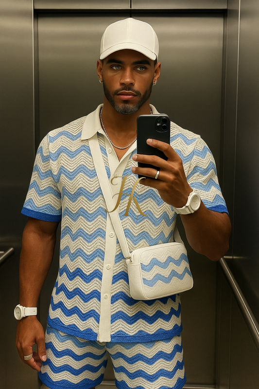 Trendy Knitted Wool Shirt with Wave Pattern & Collar set 2pcs