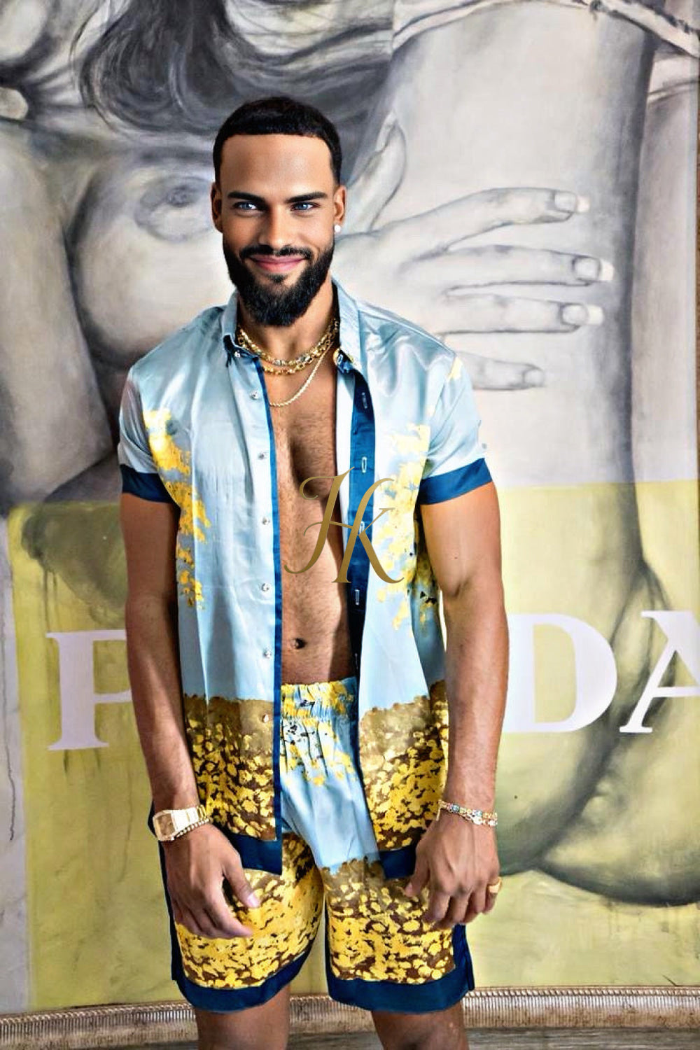 Luxury Boho Silk Shirt Set - Festival Outfit, Boho Handmade Men's Fashion - kayibstrore