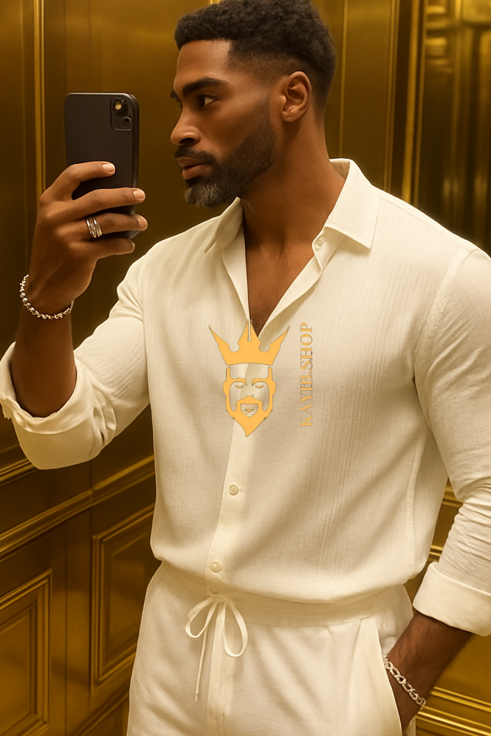 Men’s Two-Piece Shirt & Pants Set – Single-Breasted Top with Drawstring Straight Pants