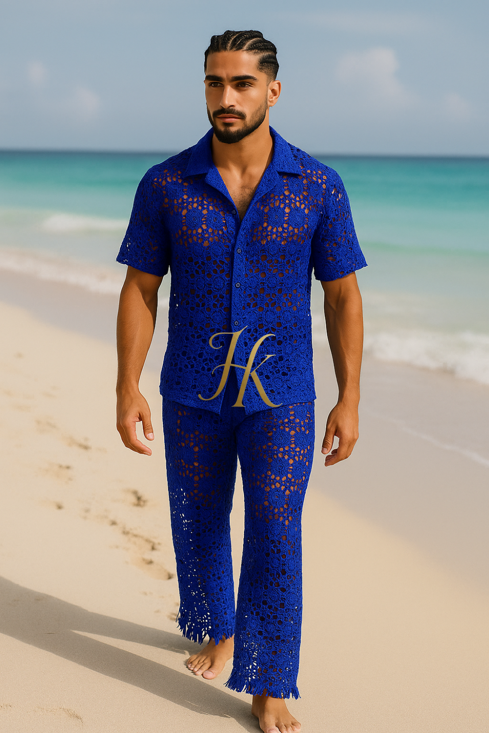 Men’s Luxury Embroidered Set – Water-Soluble Sequin Cotton Lace Shirt & Pants