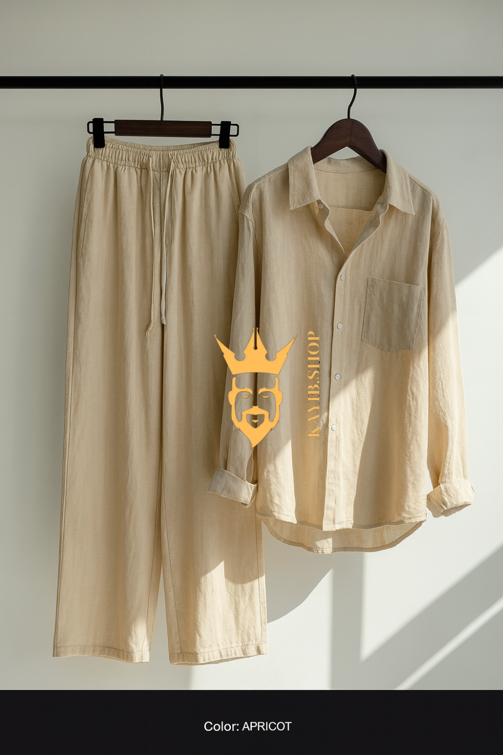 Vintage men’s Cotton Linen Two-Piece Suit – Plus Size Loose Fit Trousers & Skirt Set