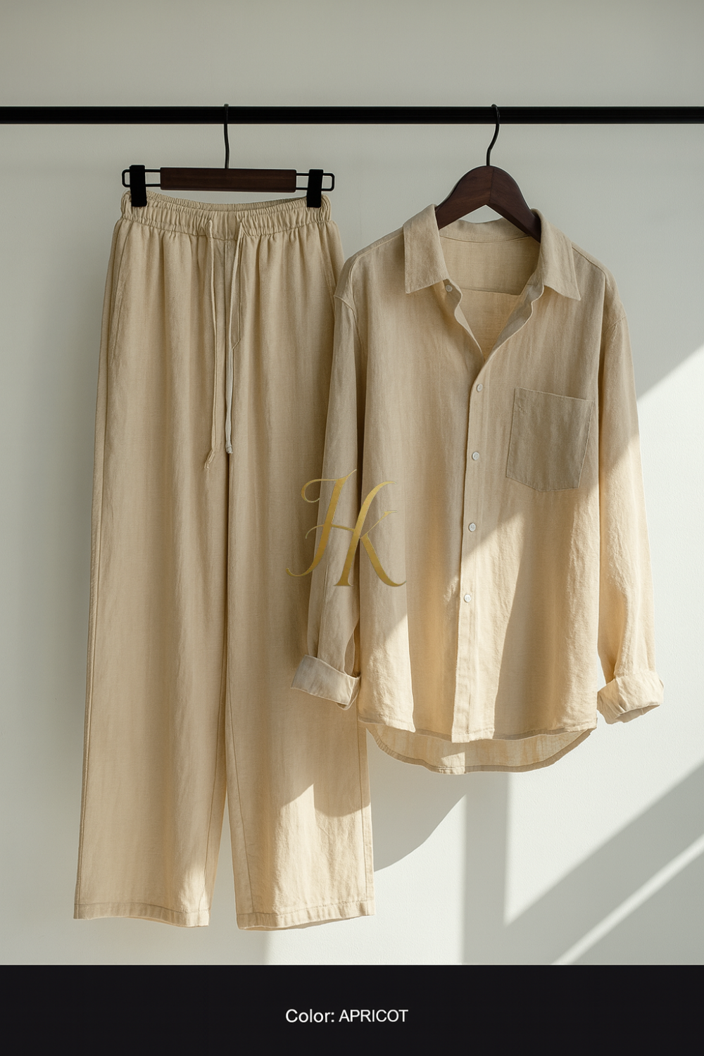 Vintage men’s Cotton Linen Two-Piece Suit – Plus Size Loose Fit Trousers & Skirt Set