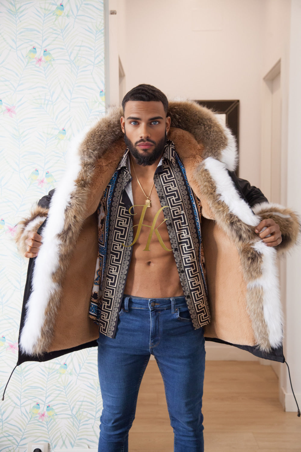 Men's Luxury handmade fox fur Coats Parka - Versatile Winter Protection for the Modern Man - kayibstrore