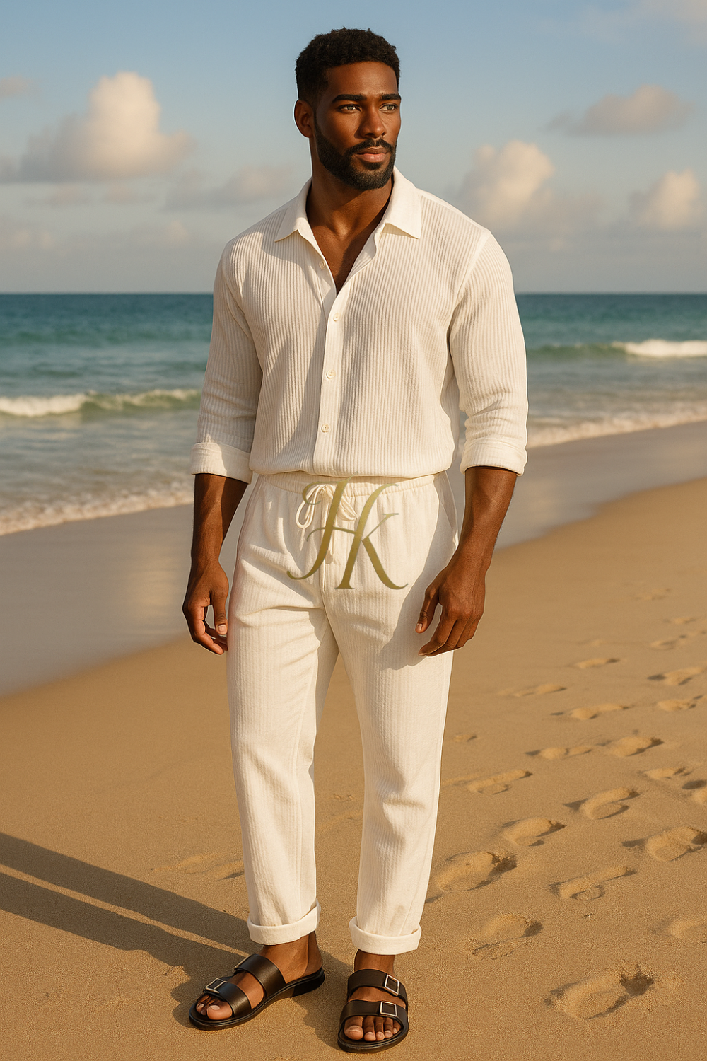 Premium Men’s Two-Piece Shirt & Pants Set – Single-Breasted Top with Drawstring Straight Pants