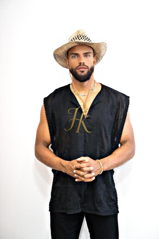 Handmade men's sleeveless tank top, Earthy Top Shirt, Tribal Jungle Natural Savage Neck Festival Rave hippie top - kayibstrore