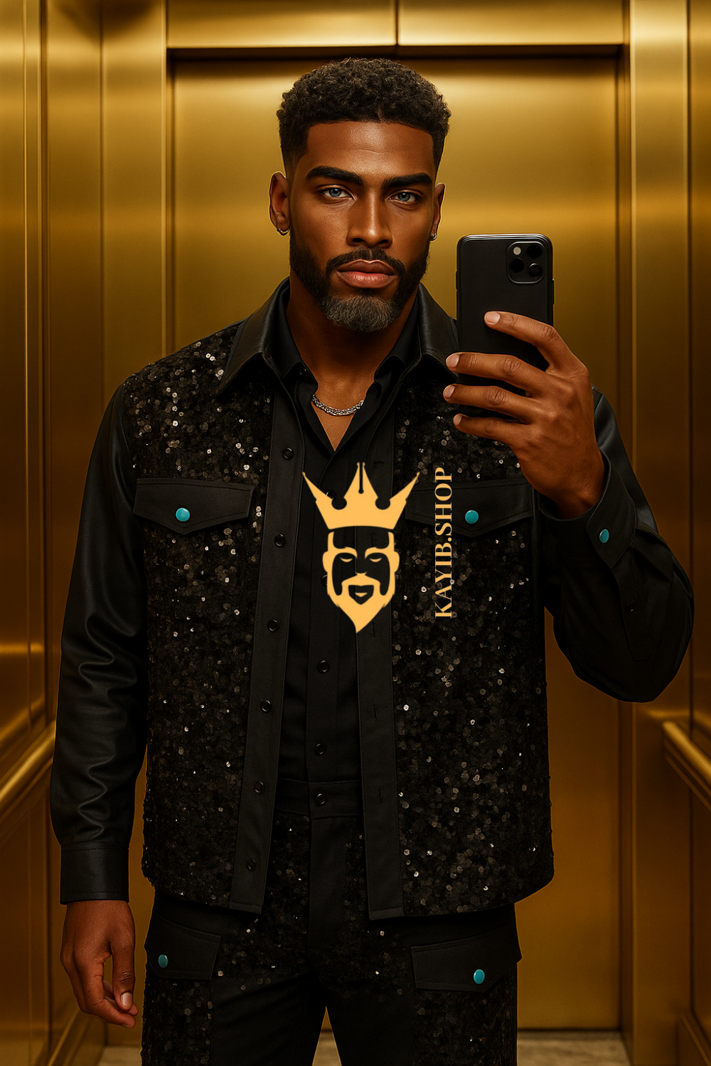 Men’s Glitter Splicing Shirt & Pants Set – Casual Two-Piece Outfit
