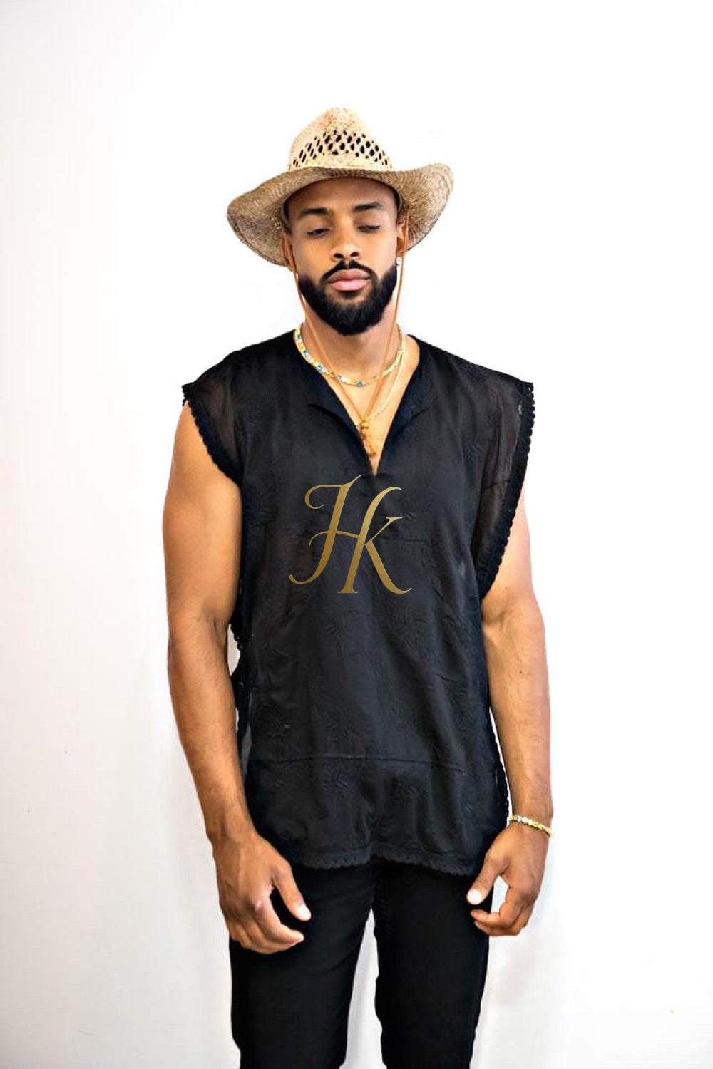 Handmade men's sleeveless tank top, Earthy Top Shirt, Tribal Jungle Natural Savage Neck Festival Rave hippie top Nomadic Primiti - kayibstrore