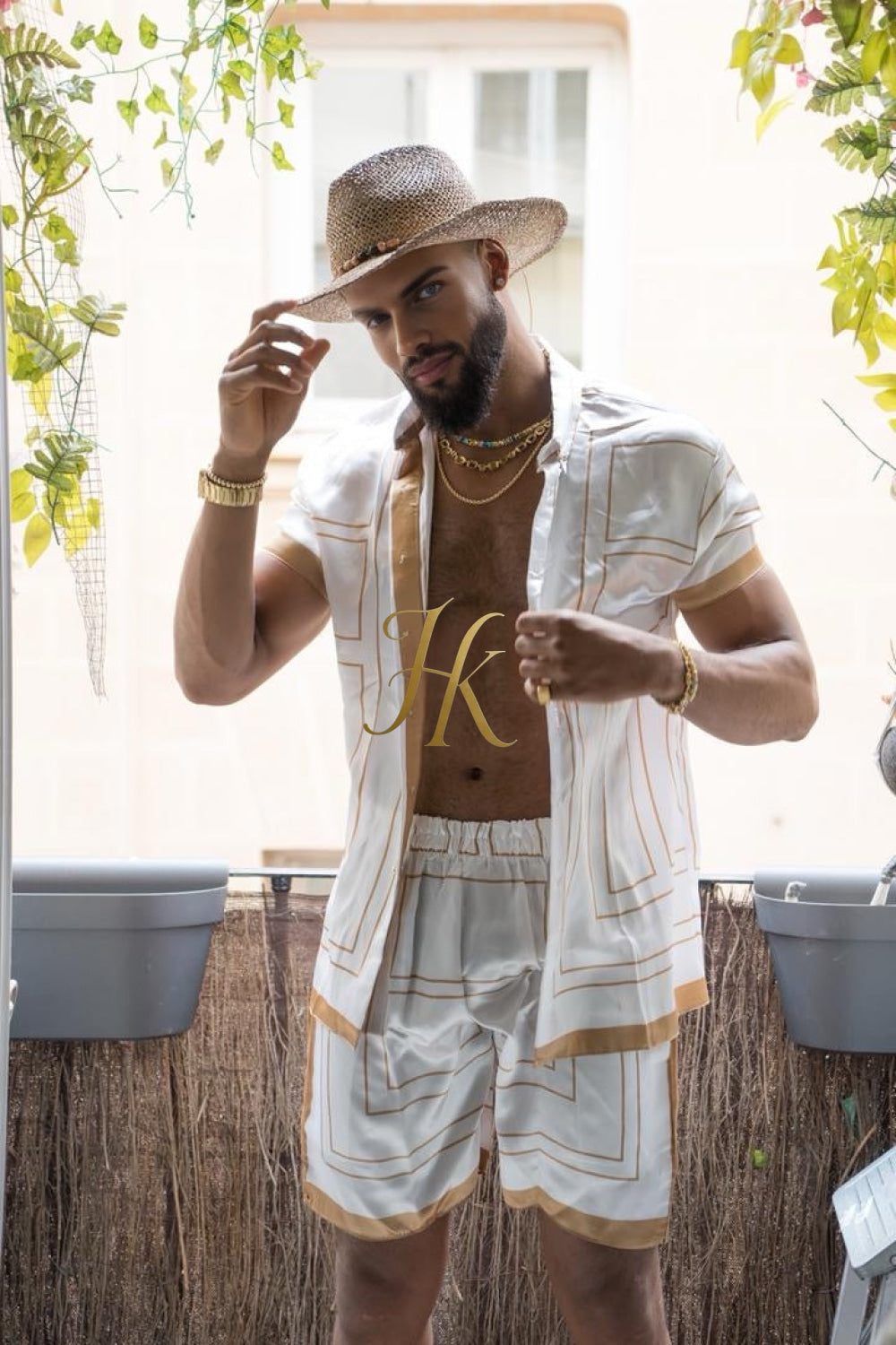 Luxury Boho Silk Shirt Set for Men - Festival Outfit, Handmade Men's Fashion - kayibstrore