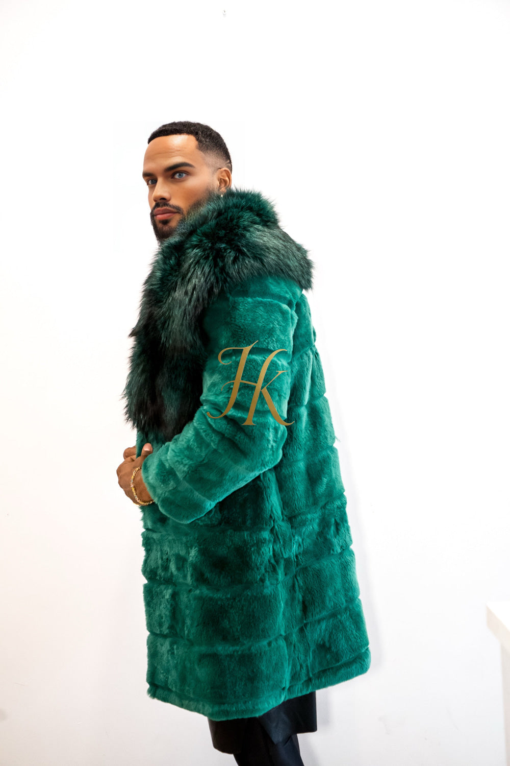 Handmade Luxury Winter Men's Rex Rabbit Fur Coat with Super Large Raccoon Collar - Premium Fashion coat - kayibstrore