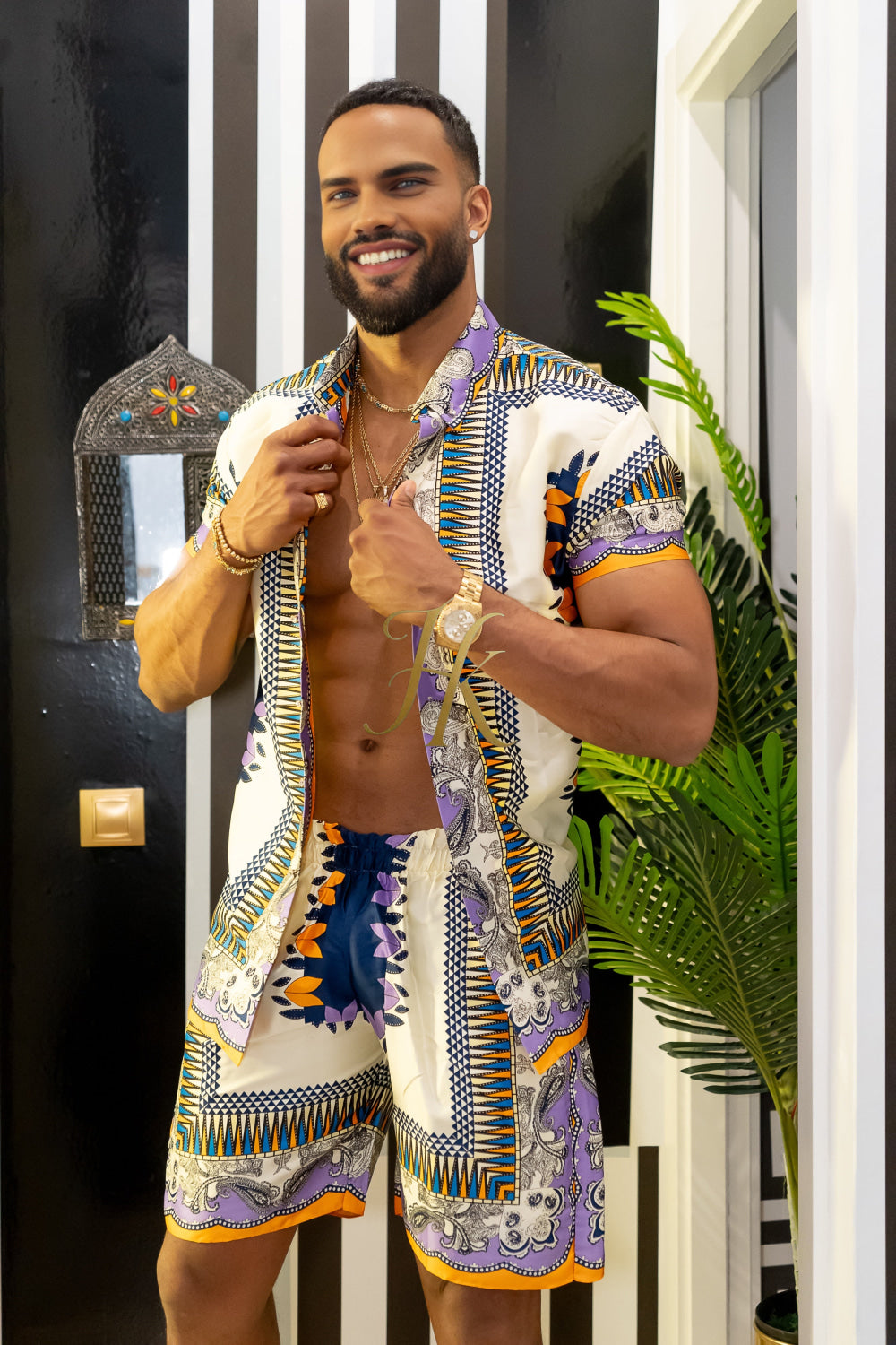 Luxury Boho Silk Shirt Set - Festival Outfit, Boho Summer Handmade Men's Fashion - kayibstrore