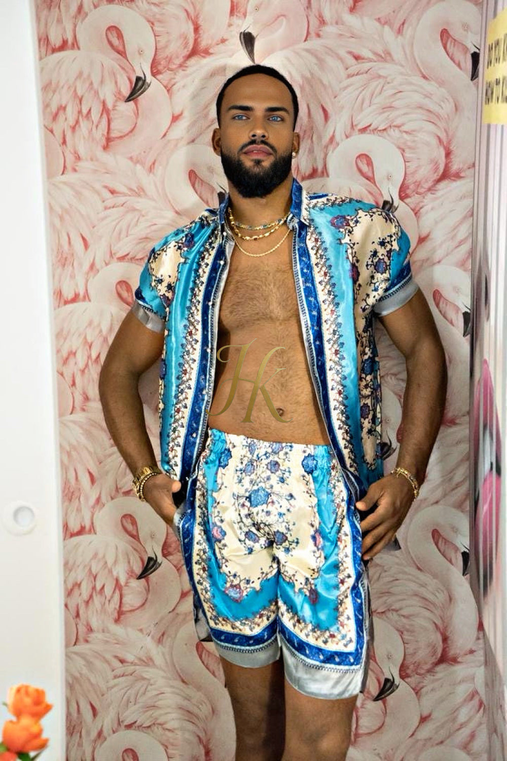 Luxury Boho Silk Shirt Set - Festival Outfit, Handmade Men's Fashion style for summer - kayibstrore