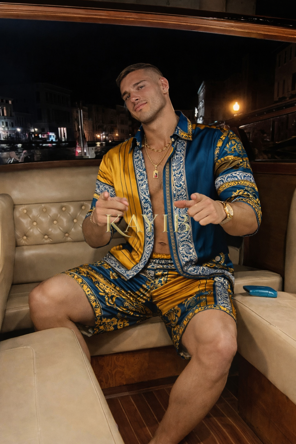 Mediterranean Silk Set – Men’s Luxury Shirt & Shorts Ensemble - kayibstrore