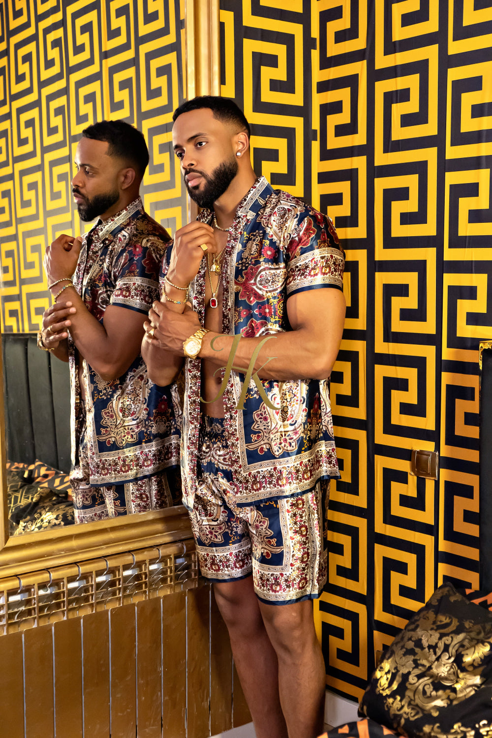 Luxurious Barocco Print Set - The Ultimate Summer Silk Outfit for Mens - kayibstrore