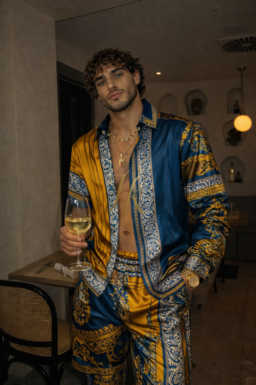 Mediterranean Silk Set – Men’s Luxury Shirt & Pants Ensemble - kayibstrore