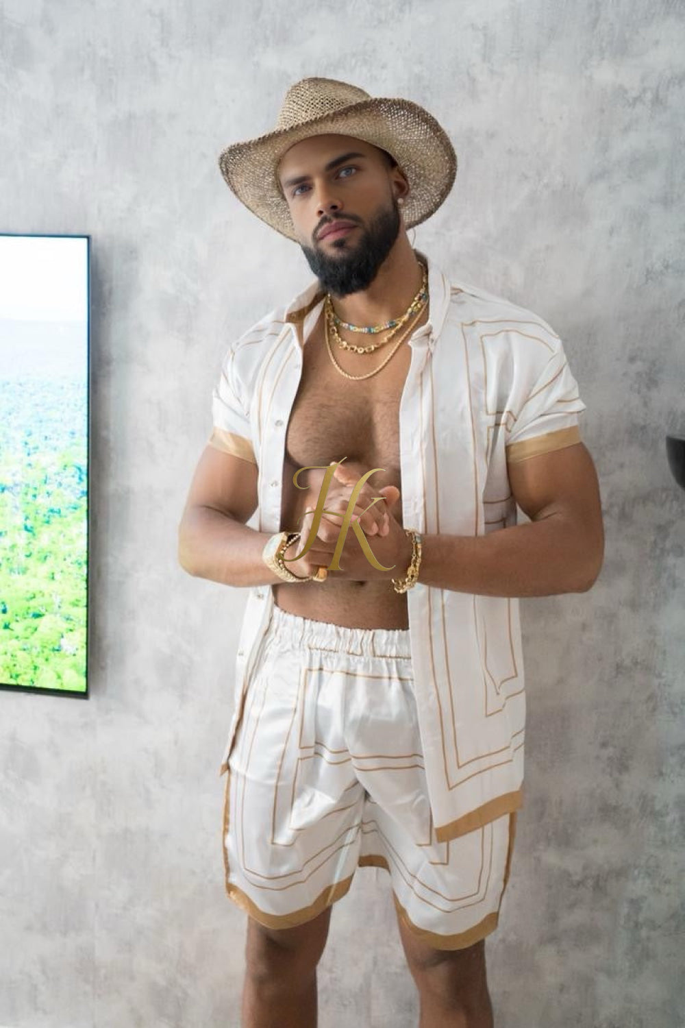 Luxury Boho Silk Shirt Set for Men - Festival Outfit, Handmade Men's Fashion - kayibstrore