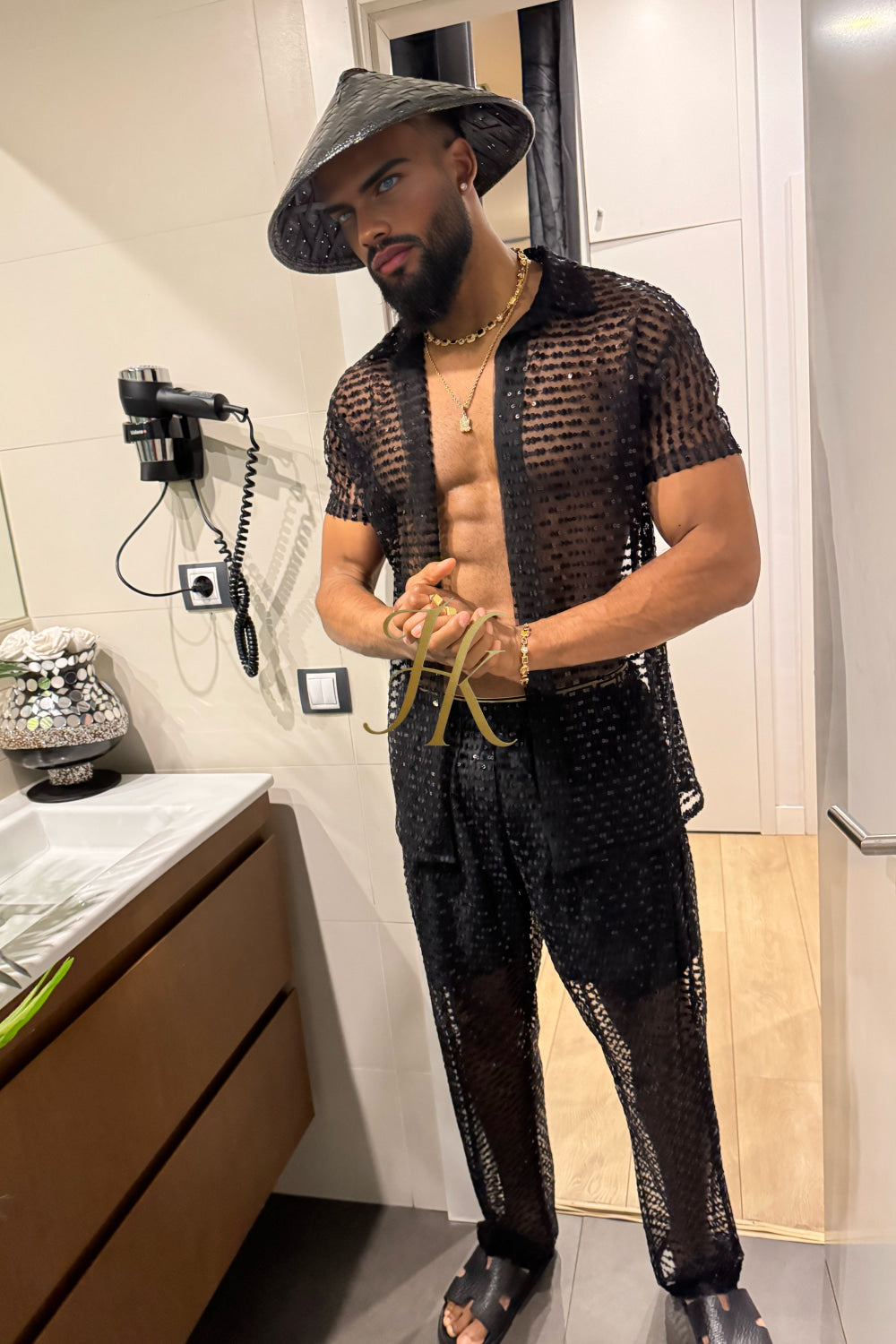 🖤 Royal Mesh Embroidered Shirt – Luxury Handcrafted Elegance - kayibstrore