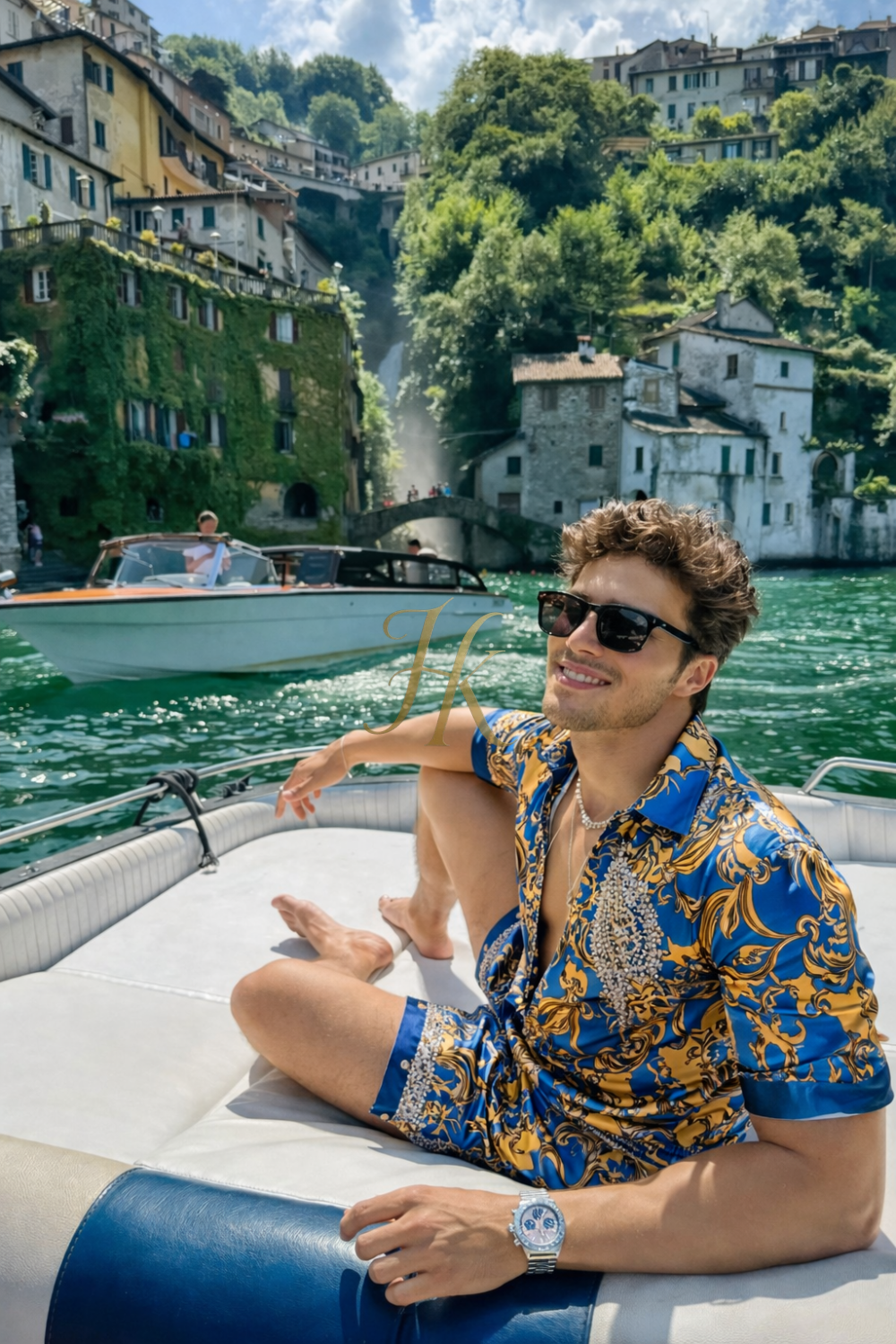 Conjunto de seda de verano para hombre de moda de lujo 2 piezas