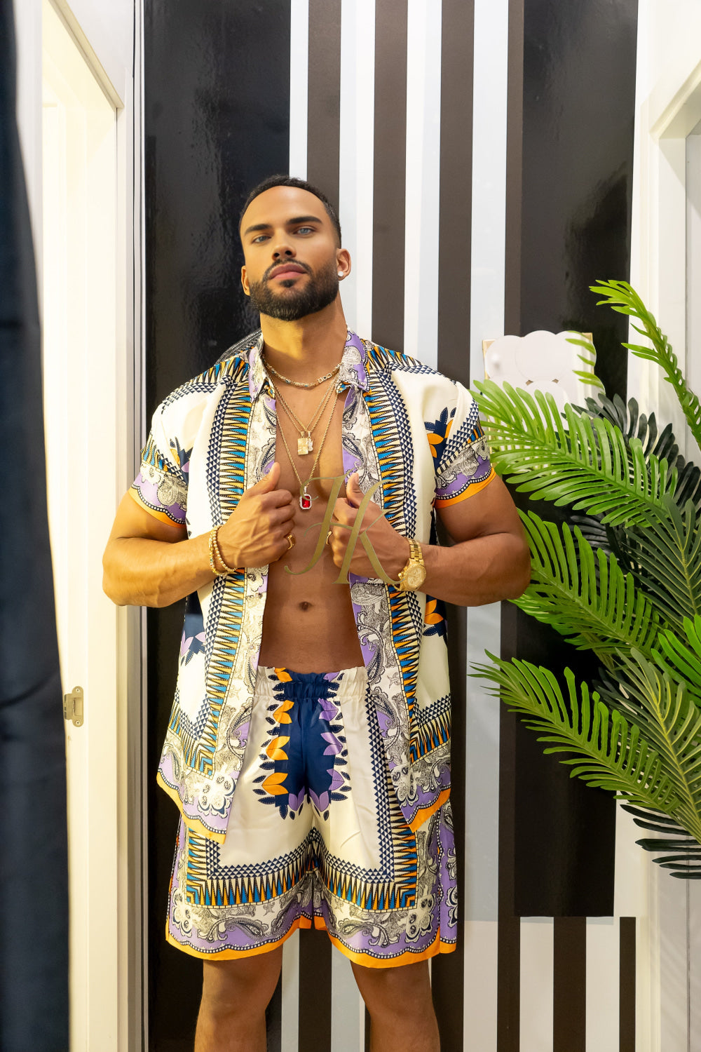 Luxury Boho Silk Shirt Set - Festival Outfit, Boho Summer Handmade Men's Fashion - kayibstrore