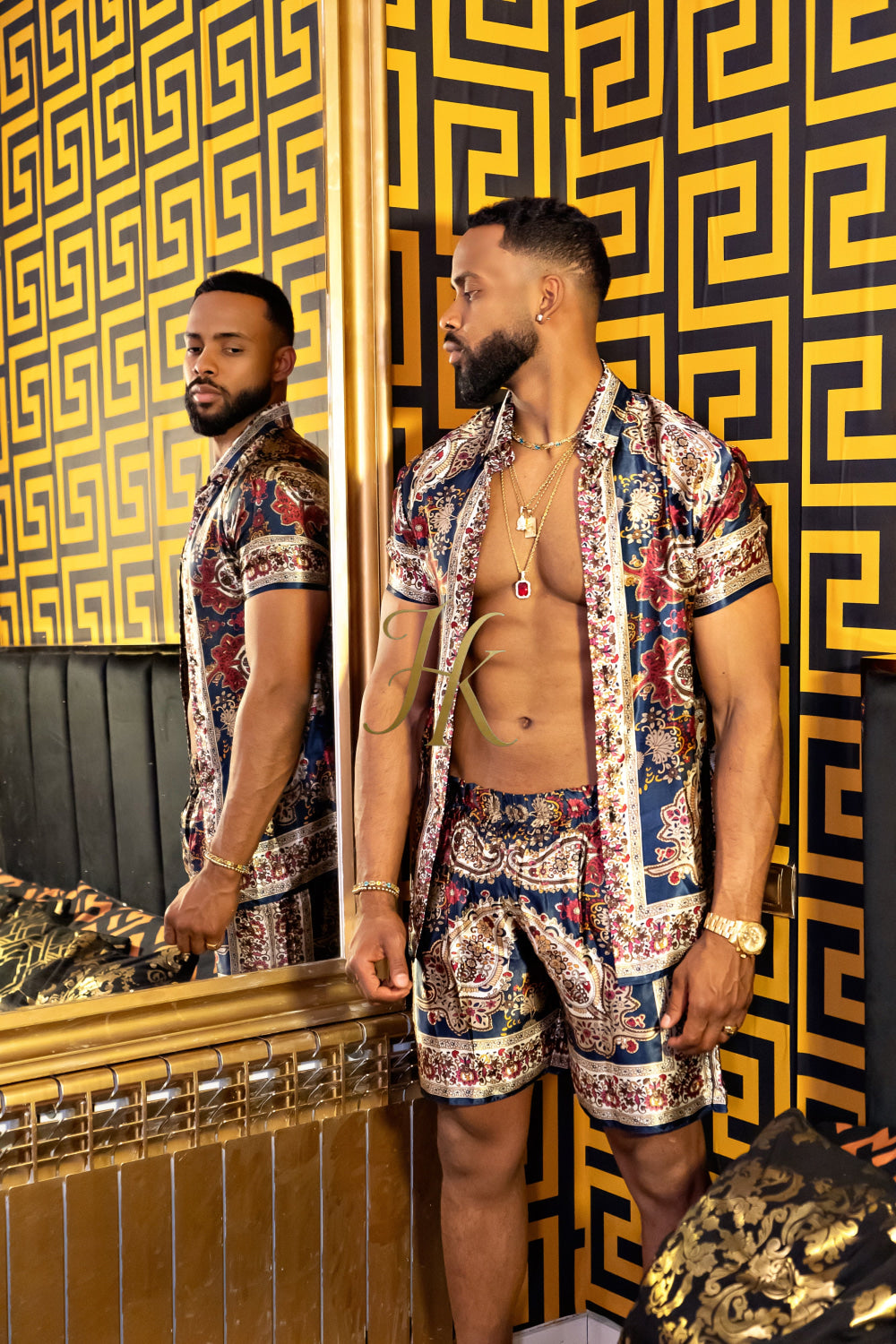 Luxurious Barocco Print Set - The Ultimate Summer Silk Outfit for Mens - kayibstrore