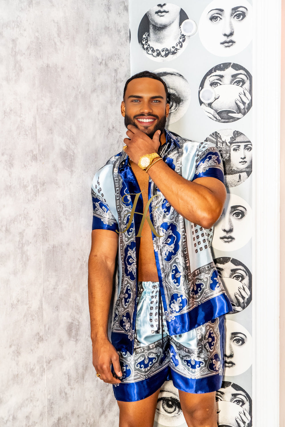 Luxury Boho Silk Shirt Set - Festival Outfit, Handmade Men's Fashion style for summer - kayibstrore