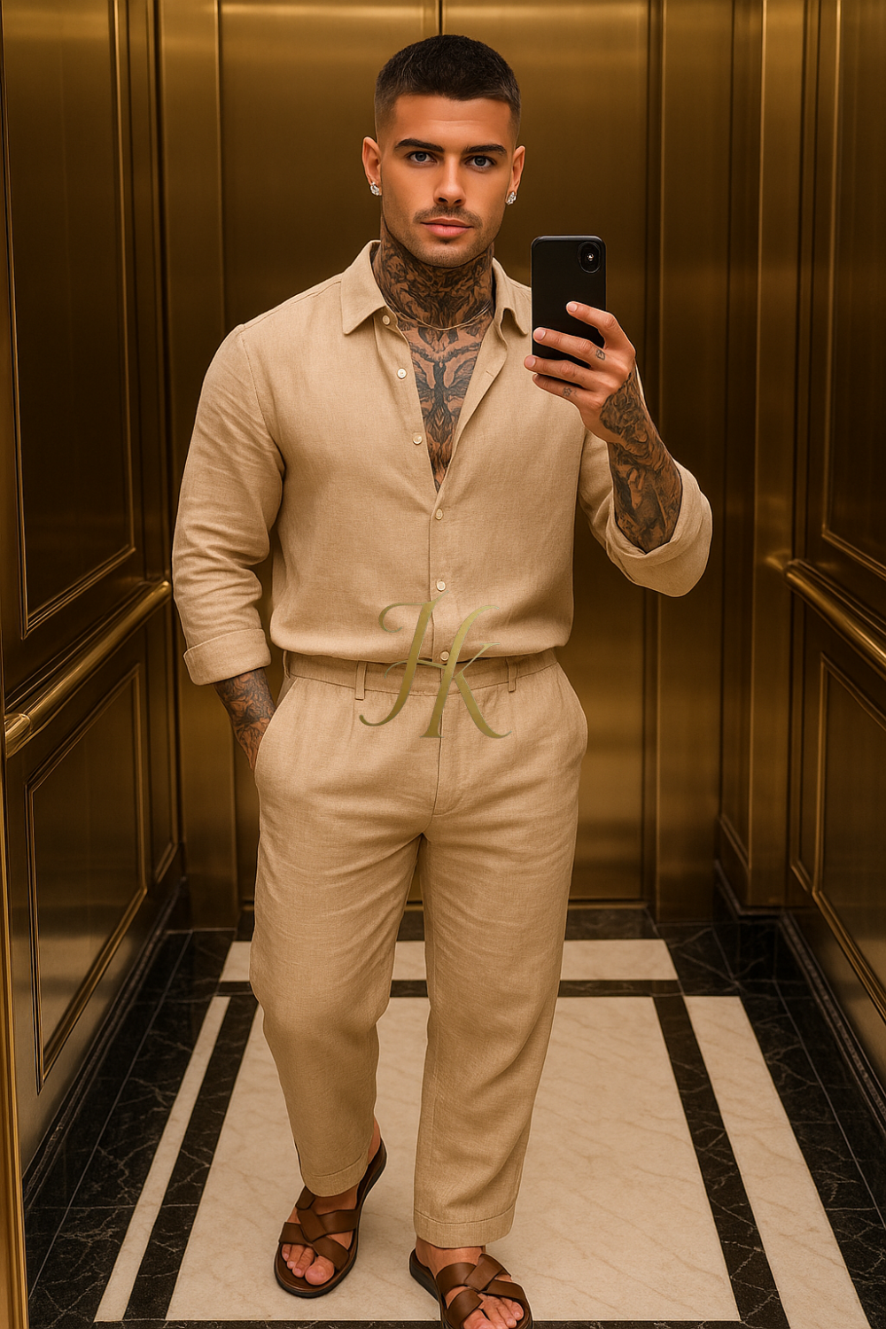Men’s premium Pure linen Outfit Set – Long Sleeve Shirt & Pants in 100% linen
