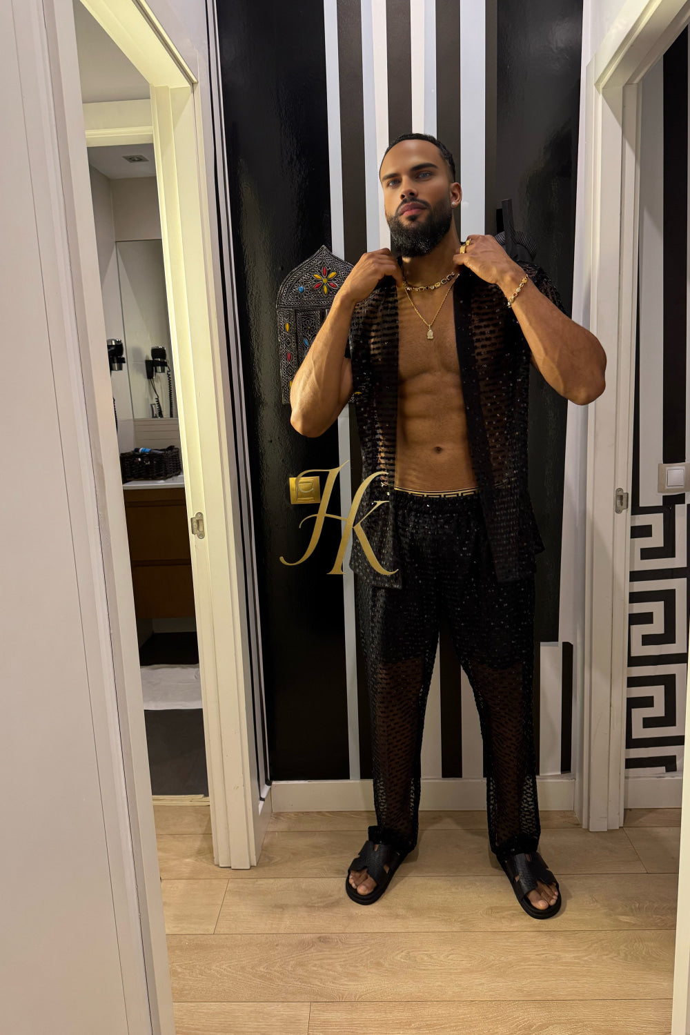 🖤 Royal Mesh Embroidered Shirt – Luxury Handcrafted Elegance - kayibstrore