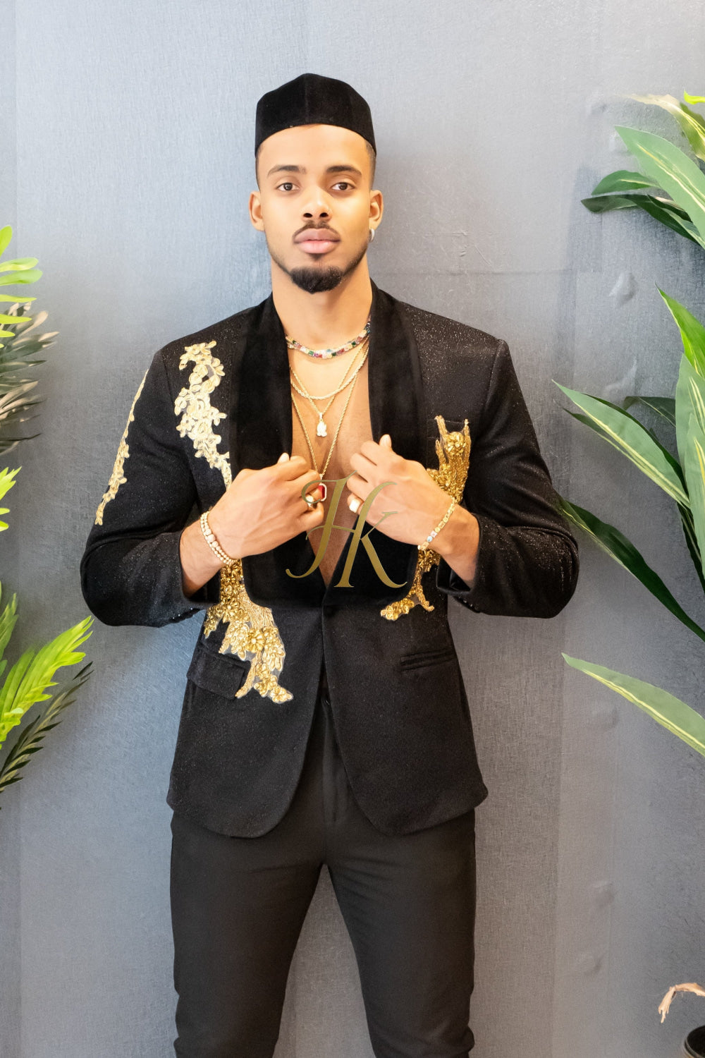 Luxurious Custom Men's Suit blazer : Sheer Velvet Lapel blazer with Appliques, Beads, Diamonds | Tailored Plus Size Options Available - kayibstrore