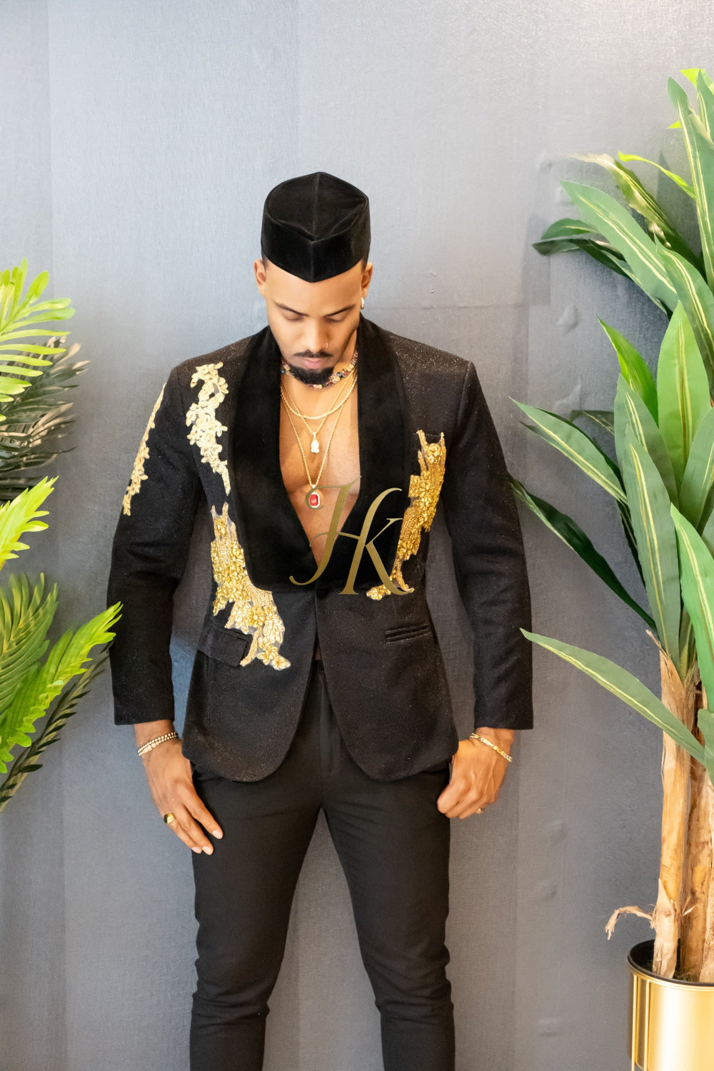 Luxurious Custom Men's Suit blazer : Sheer Velvet Lapel blazer with Appliques, Beads, Diamonds | Tailored Plus Size Options Available - kayibstrore