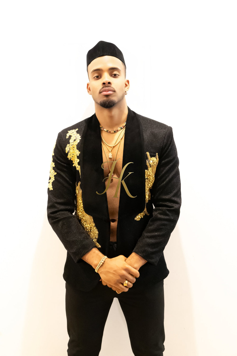 Luxurious Custom Men's Suit blazer : Sheer Velvet Lapel blazer with Appliques, Beads, Diamonds | Tailored Plus Size Options Available - kayibstrore