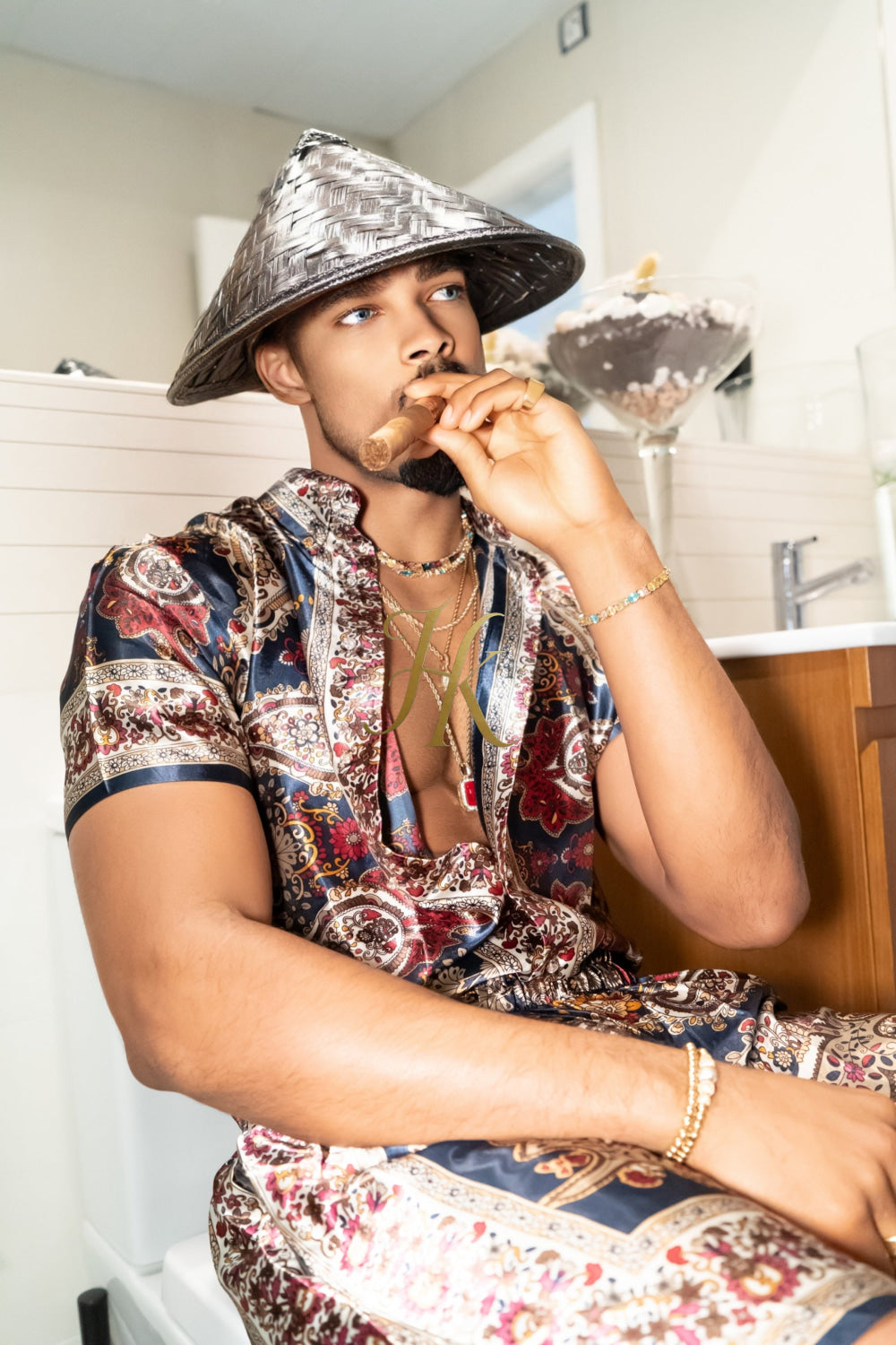 Boho Silk Shirt Set - Festival Outfit, Handmade Men's Fashion - kayibstrore