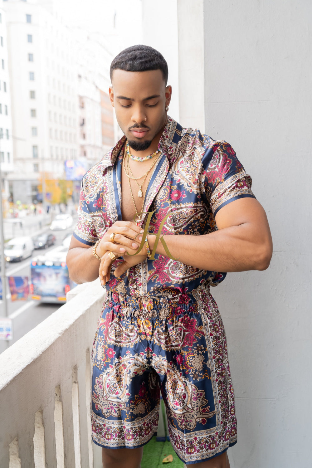 Fashion Luxury Boho Silk Shirt Set - Festival Outfit, Handmade Men's Fashion - kayibstrore