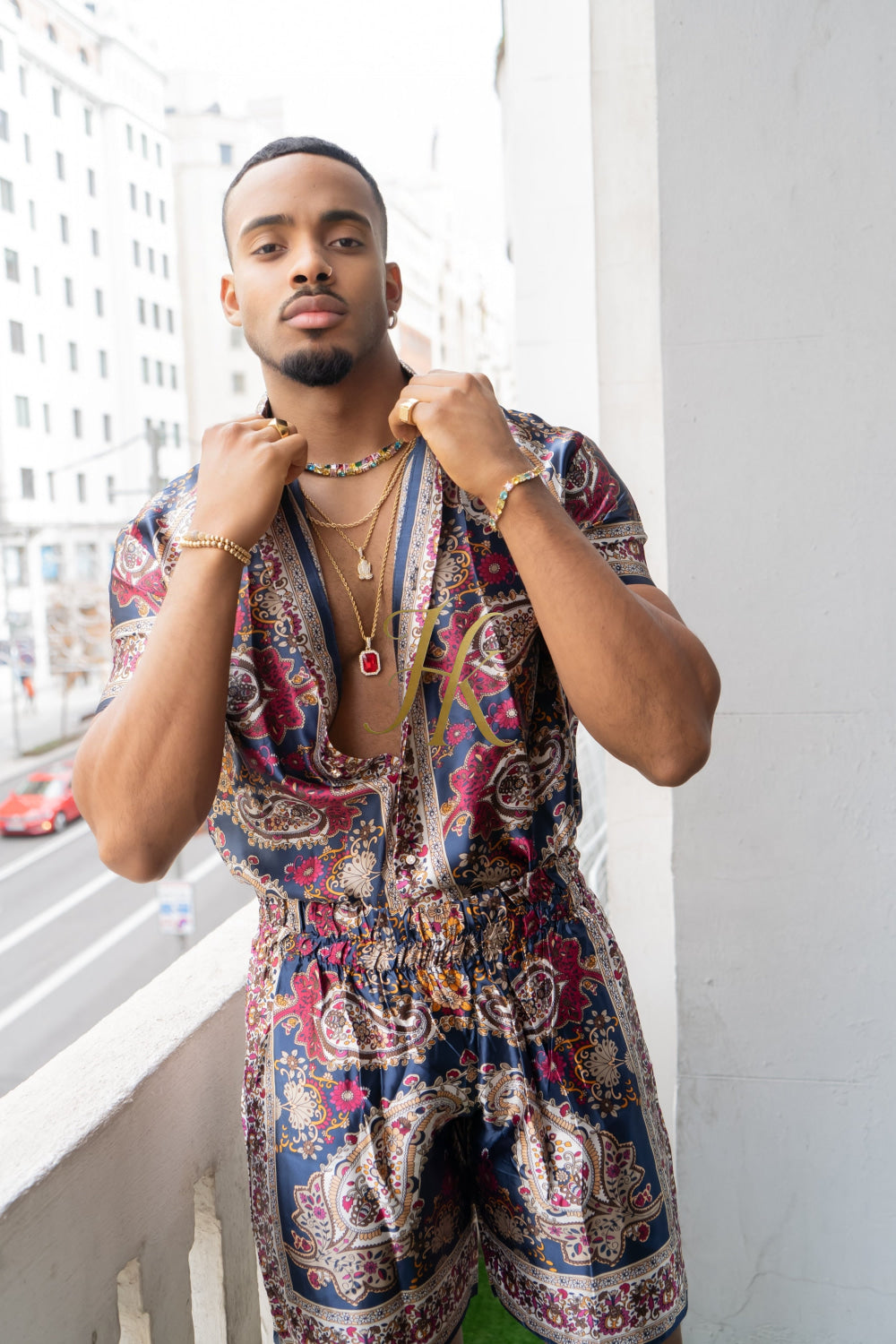 Fashion Luxury Boho Silk Shirt Set - Festival Outfit, Handmade Men's Fashion - kayibstrore