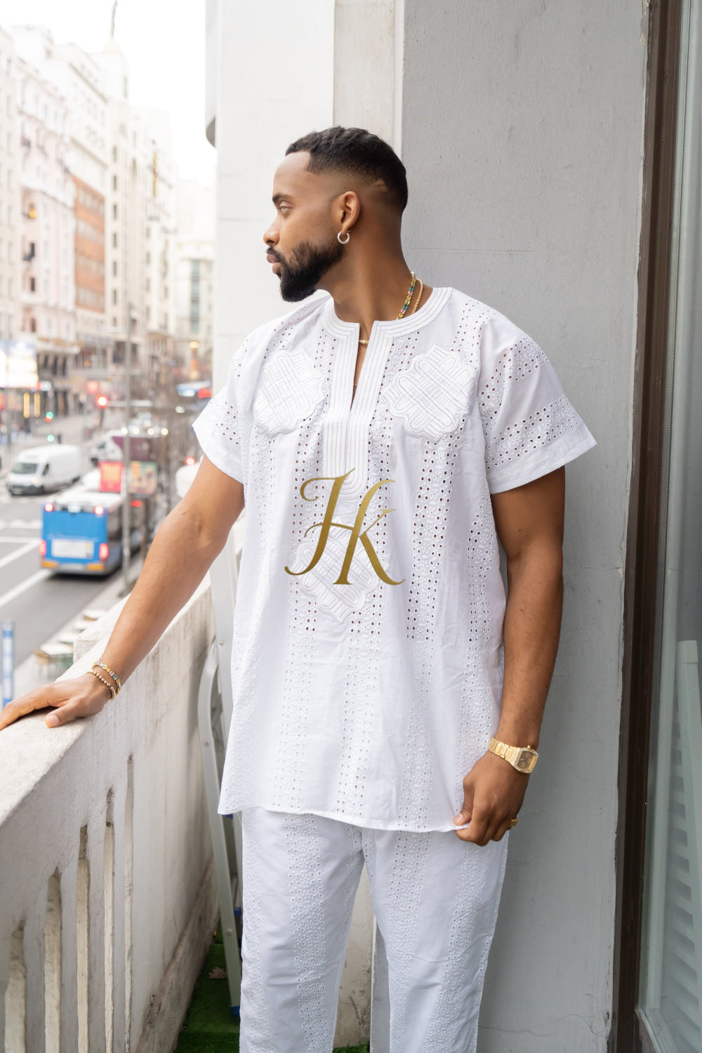 White Men's Lace Two-Piece Clothing: Sophisticated & Versatile Ensemble - kayibstrore