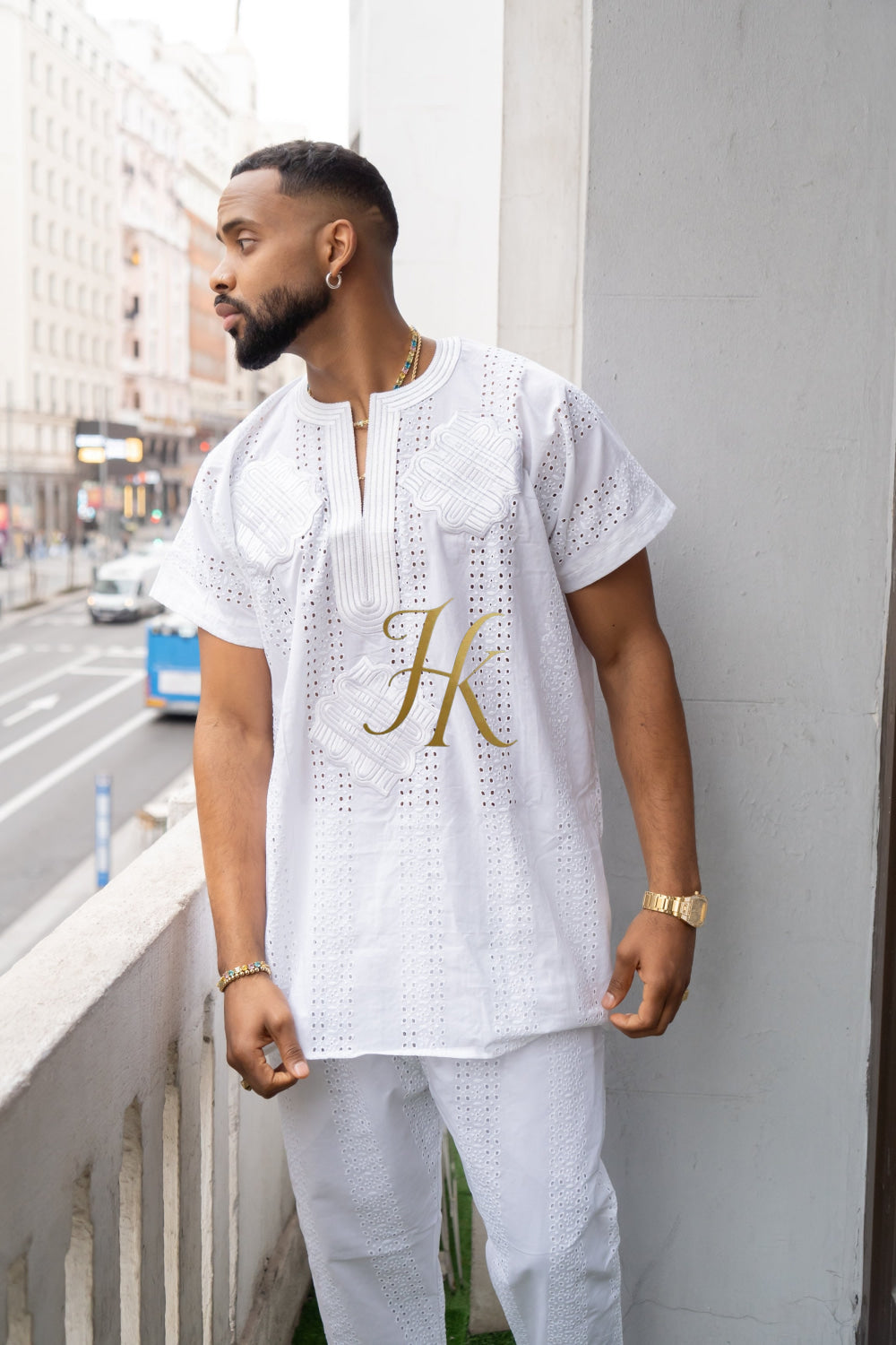 White Men's Lace Two-Piece Clothing: Sophisticated & Versatile Ensemble - kayibstrore