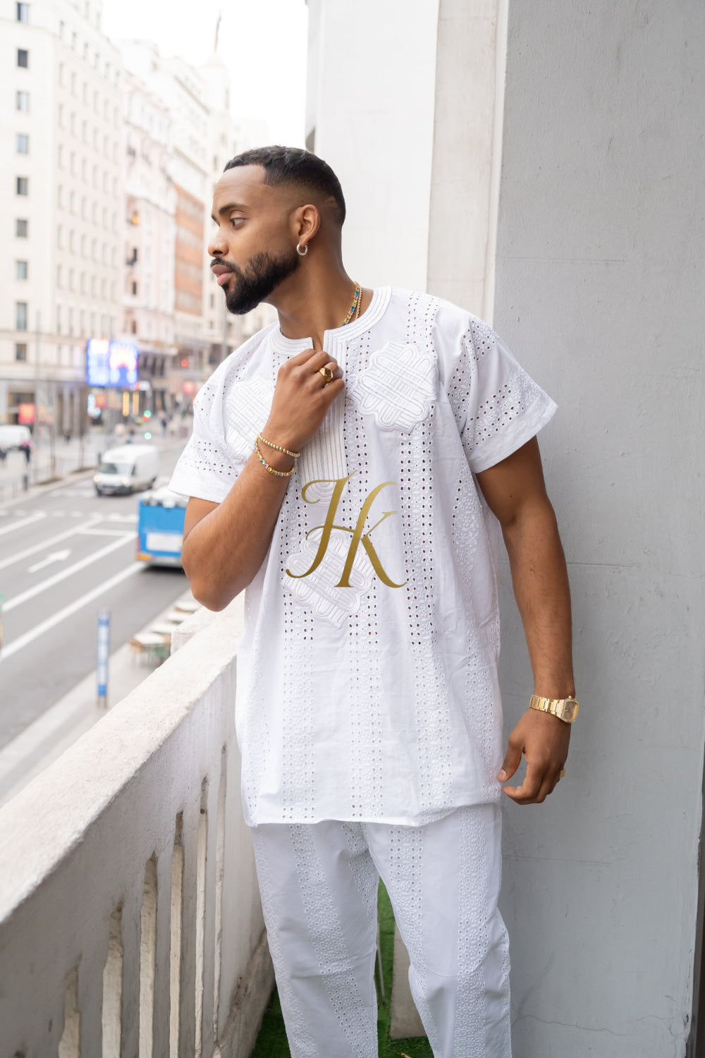 White Men's Lace Two-Piece Clothing: Sophisticated & Versatile Ensemble - kayibstrore