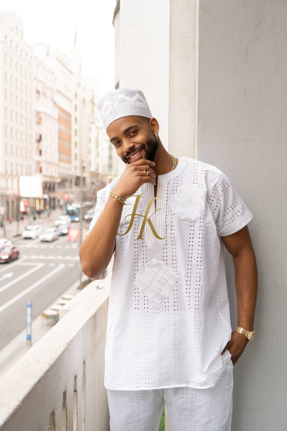 White Men's Lace Two-Piece Clothing: Sophisticated & Versatile Ensemble - kayibstrore