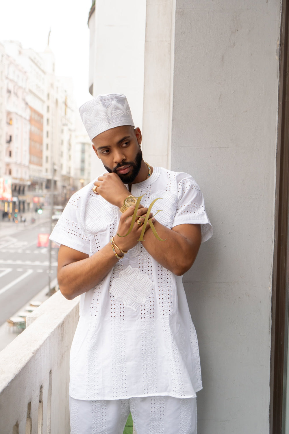 White Men's Lace Two-Piece Clothing: Sophisticated & Versatile Ensemble - kayibstrore