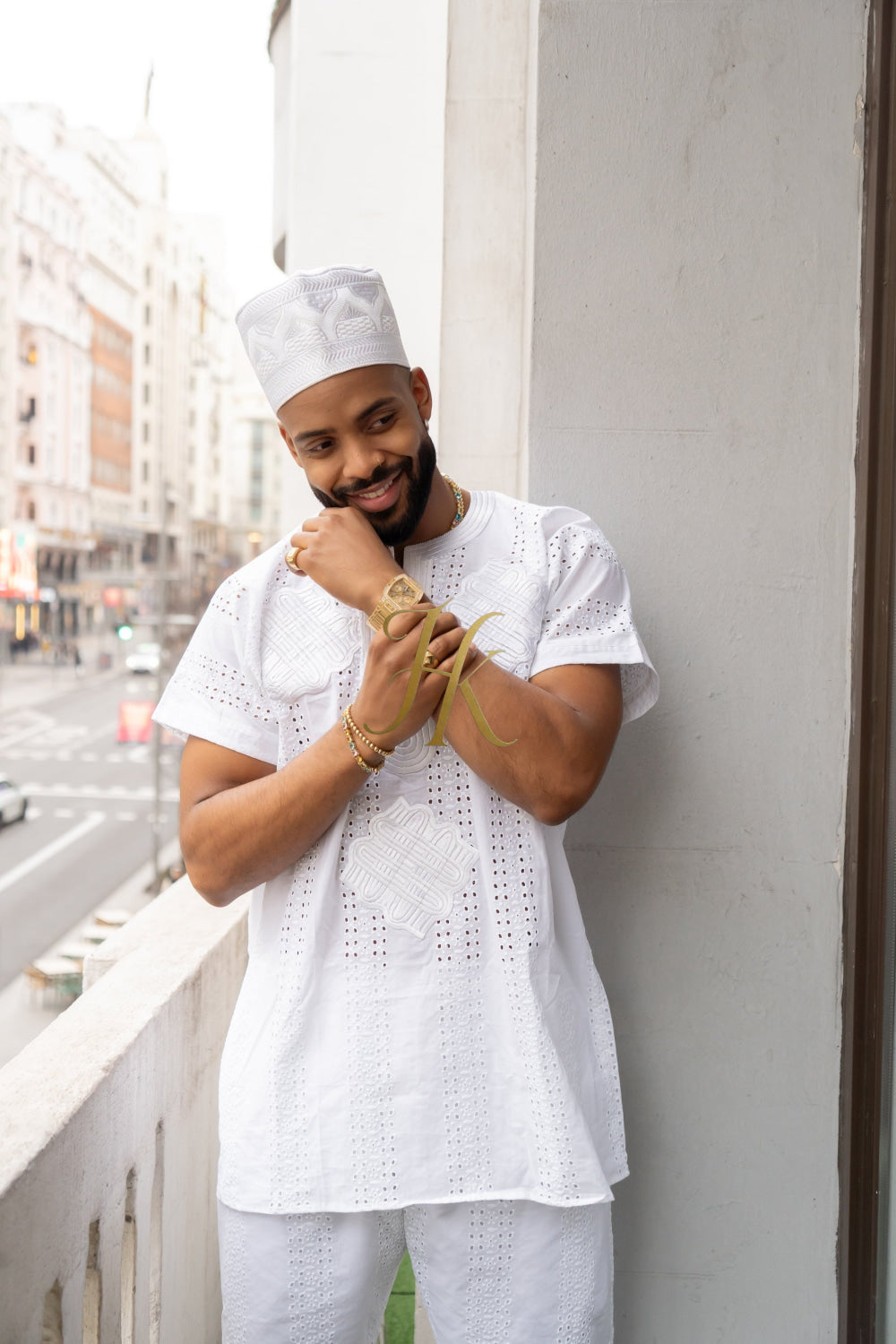 White Men's Lace Two-Piece Clothing: Sophisticated & Versatile Ensemble - kayibstrore