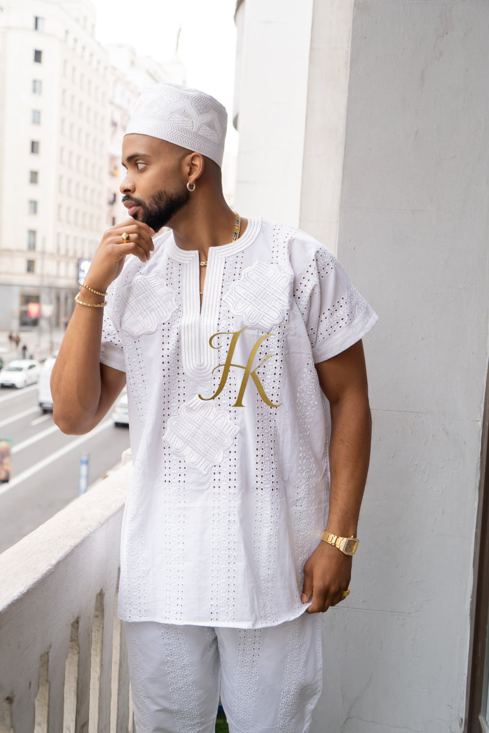 White Men's Lace Two-Piece Clothing: Sophisticated & Versatile Ensemble - kayibstrore