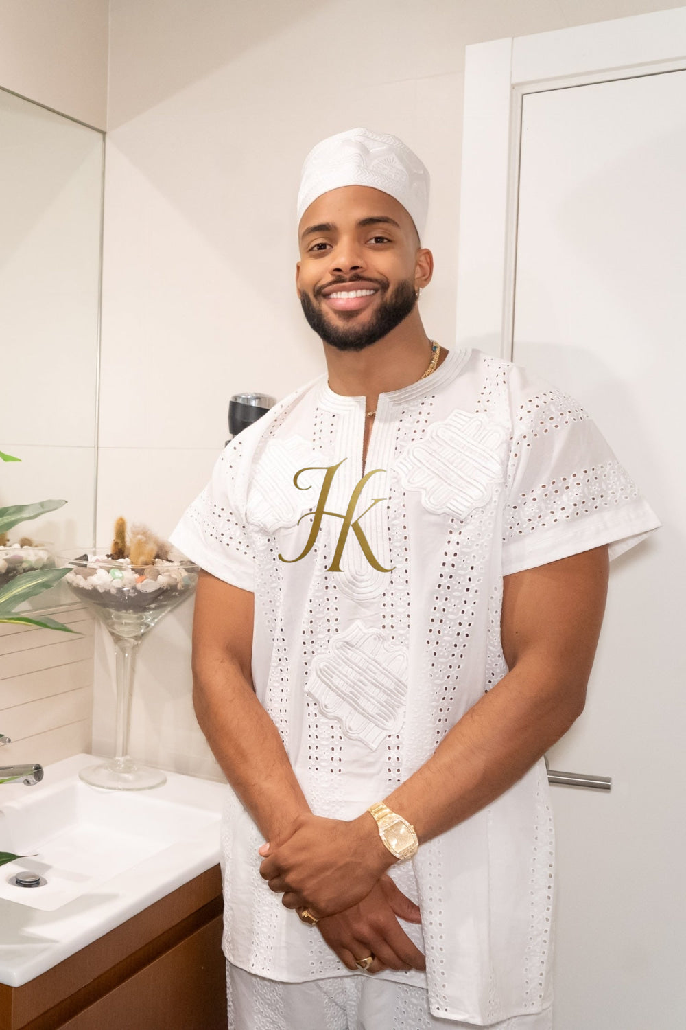 White Men's Lace Two-Piece Clothing: Sophisticated & Versatile Ensemble - kayibstrore