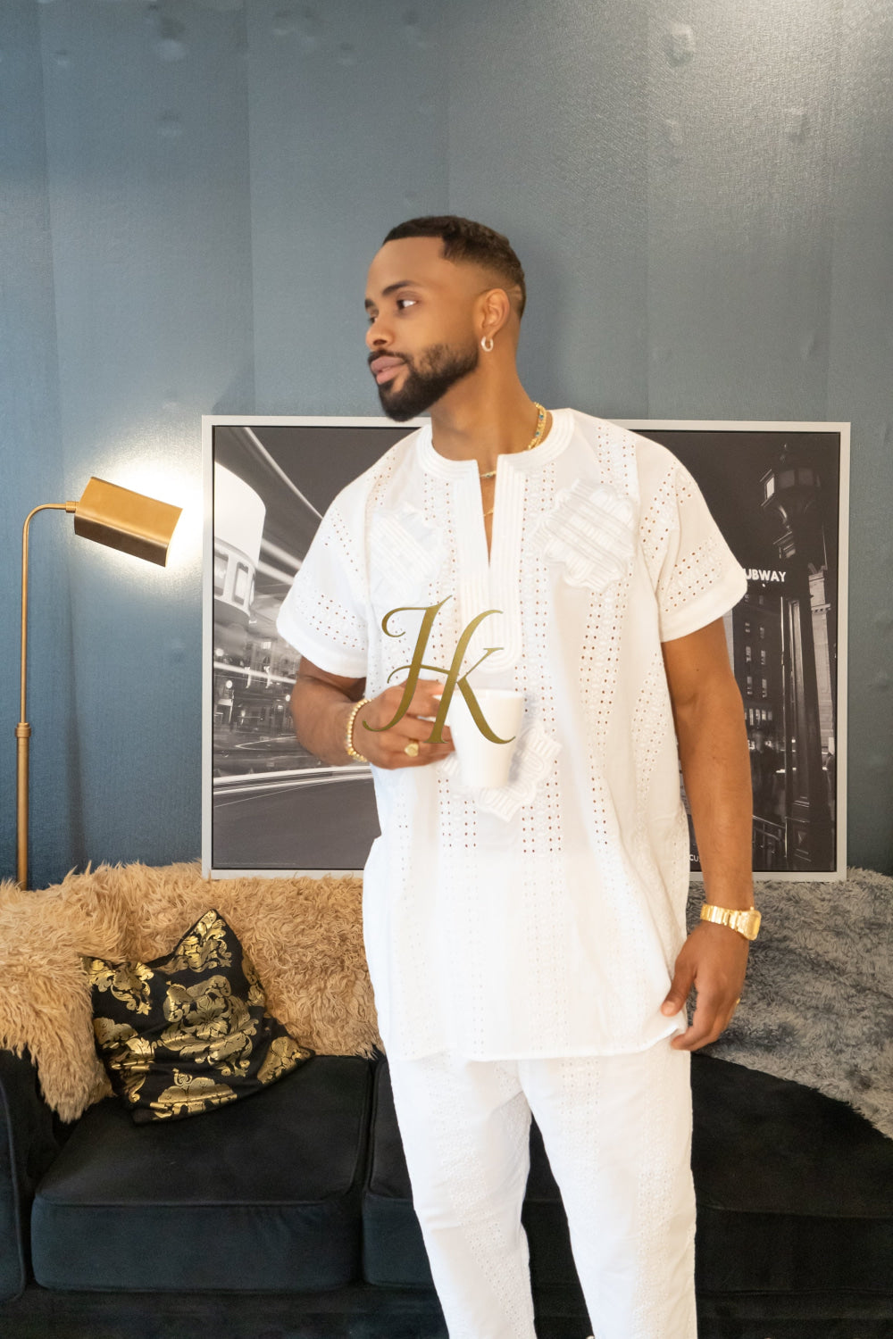 White Men's Lace Two-Piece Clothing: Sophisticated & Versatile Ensemble - kayibstrore