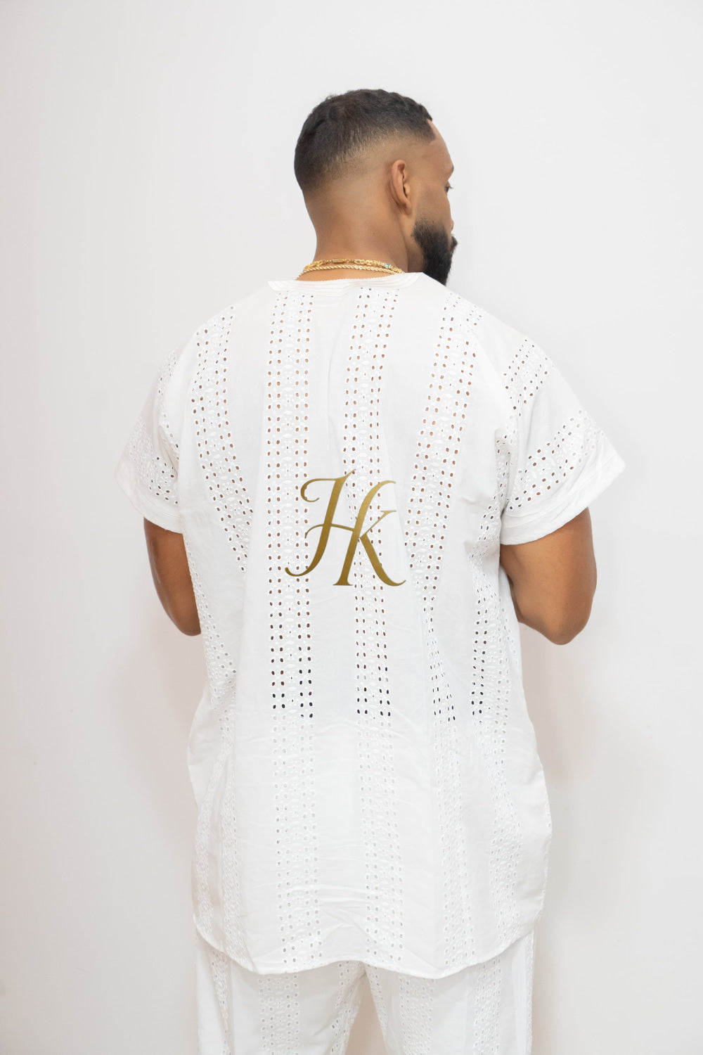 White Men's Lace Two-Piece Clothing: Sophisticated & Versatile Ensemble - kayibstrore