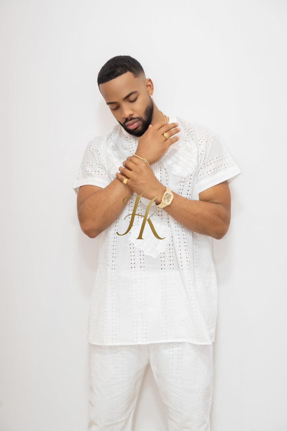 White Men's Lace Two-Piece Clothing: Sophisticated & Versatile Ensemble - kayibstrore