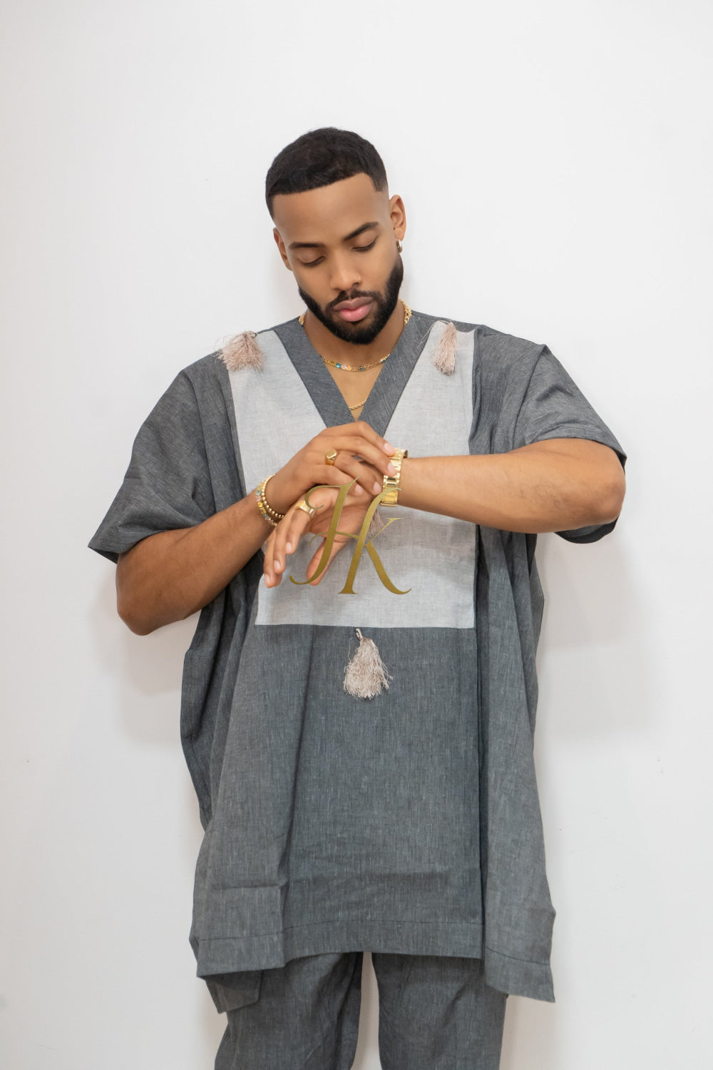 Luxury Elysian Linen: Handcrafted Kimono-Inspired Men's Top - kayibstrore