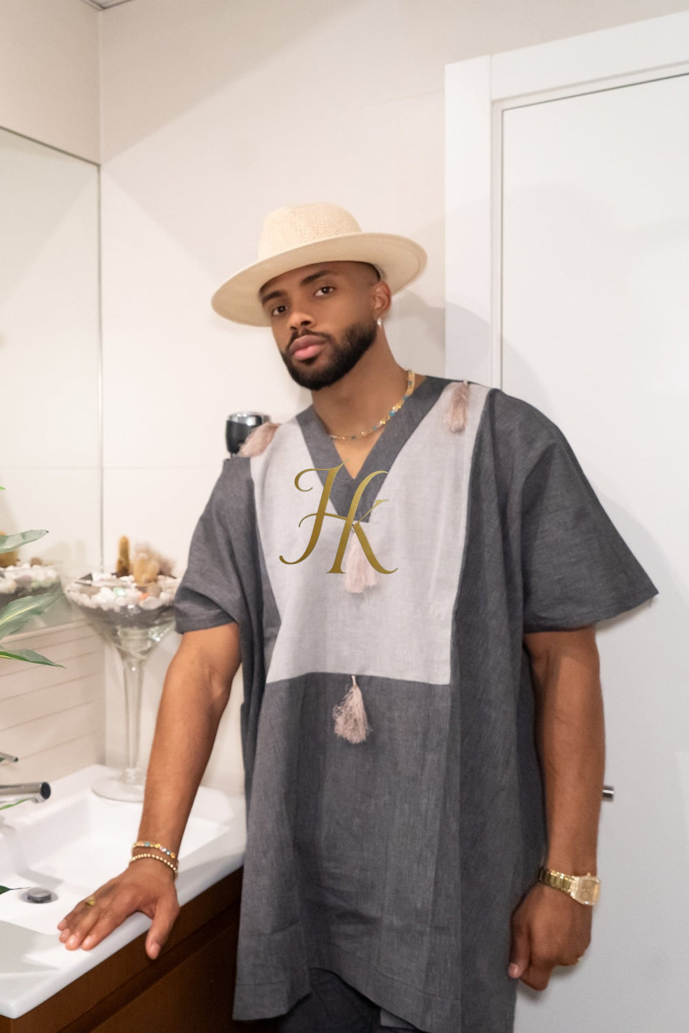 Luxury Elysian Linen: Handcrafted Kimono-Inspired Men's Top - kayibstrore